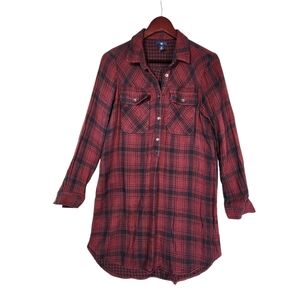 GAP Women's Plaid Flannel Shirt Dress Red Black Medium Long Sleeve